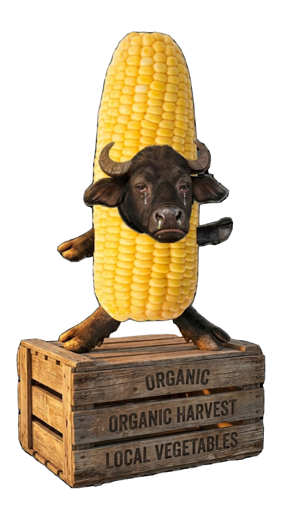 Bull in Corn on a crate